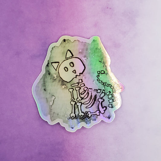 Skeleton Cat Waterproof Holographic Sticker