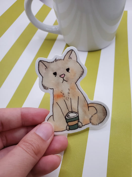 Coffee Cat Waterproof Sticker