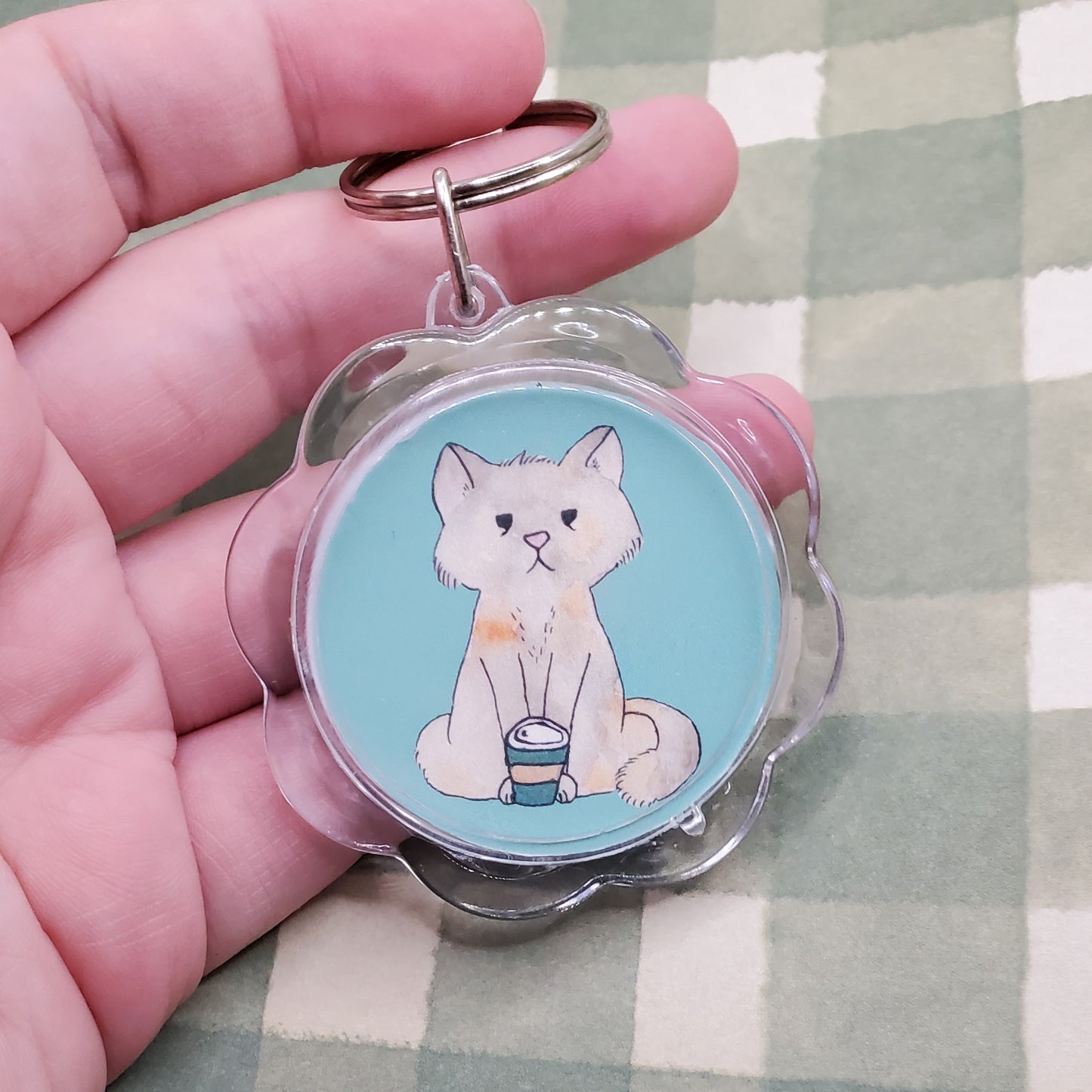 Coffee Cat Flower Keychain