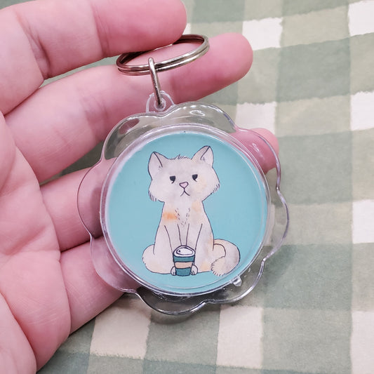 Coffee Cat Flower Keychain